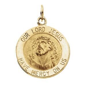 14k Yellow Gold Round Our Lord Jesus Medal Charm or Pendant, 15mm